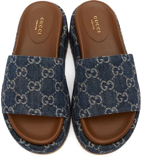 royal blue gucci slides|Gucci denim platform slides.